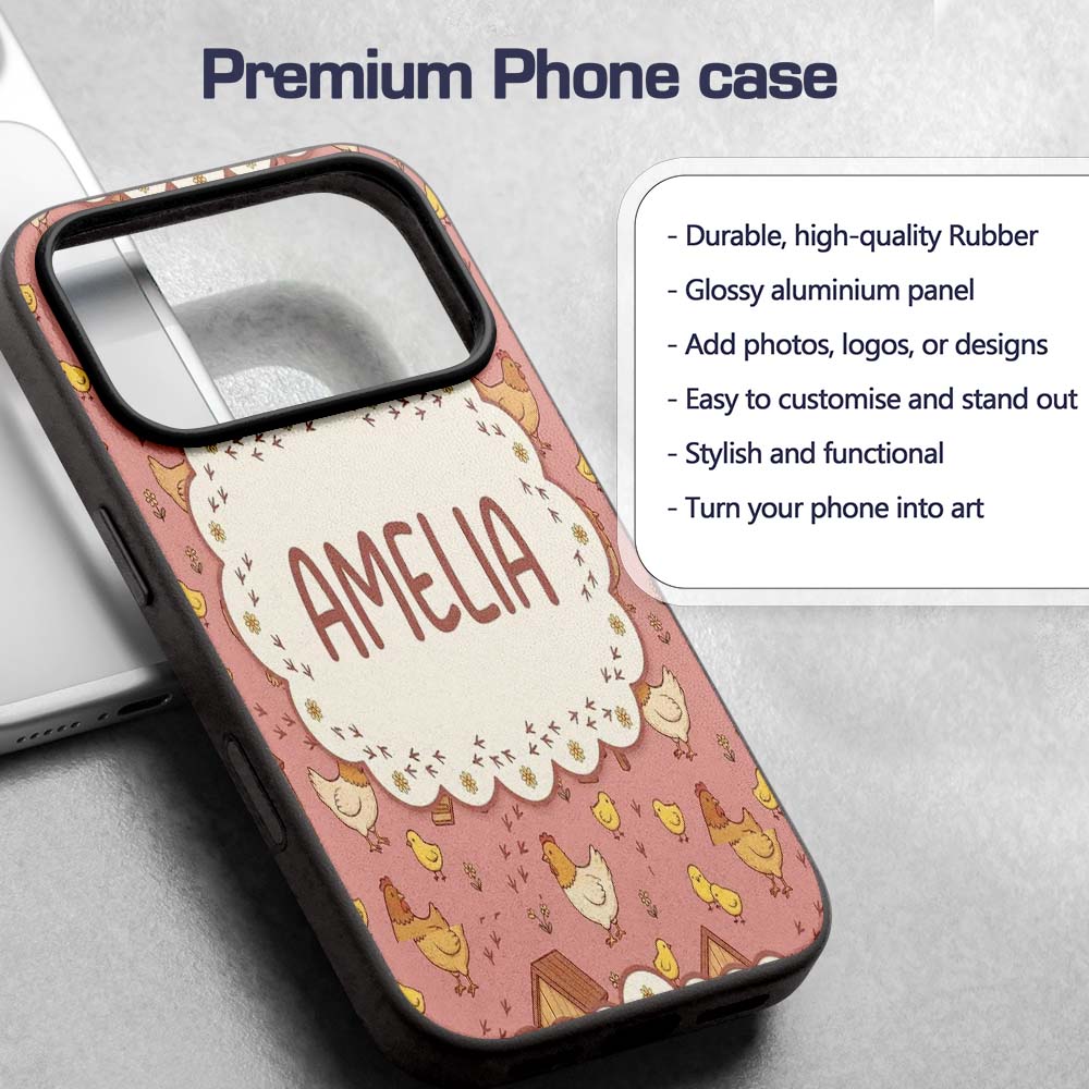 Cute Baby Chick Hen Coop Farm Peach Background Custom Name Protective Phone Case Mobile Cover Durable Everyday Smartphone Shock Resistant