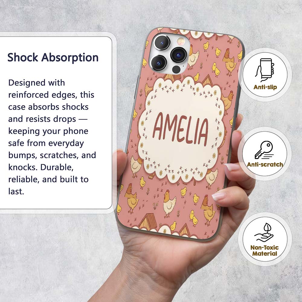 Cute Baby Chick Hen Coop Farm Peach Background Custom Name Protective Phone Case Mobile Cover Durable Everyday Smartphone Shock Resistant