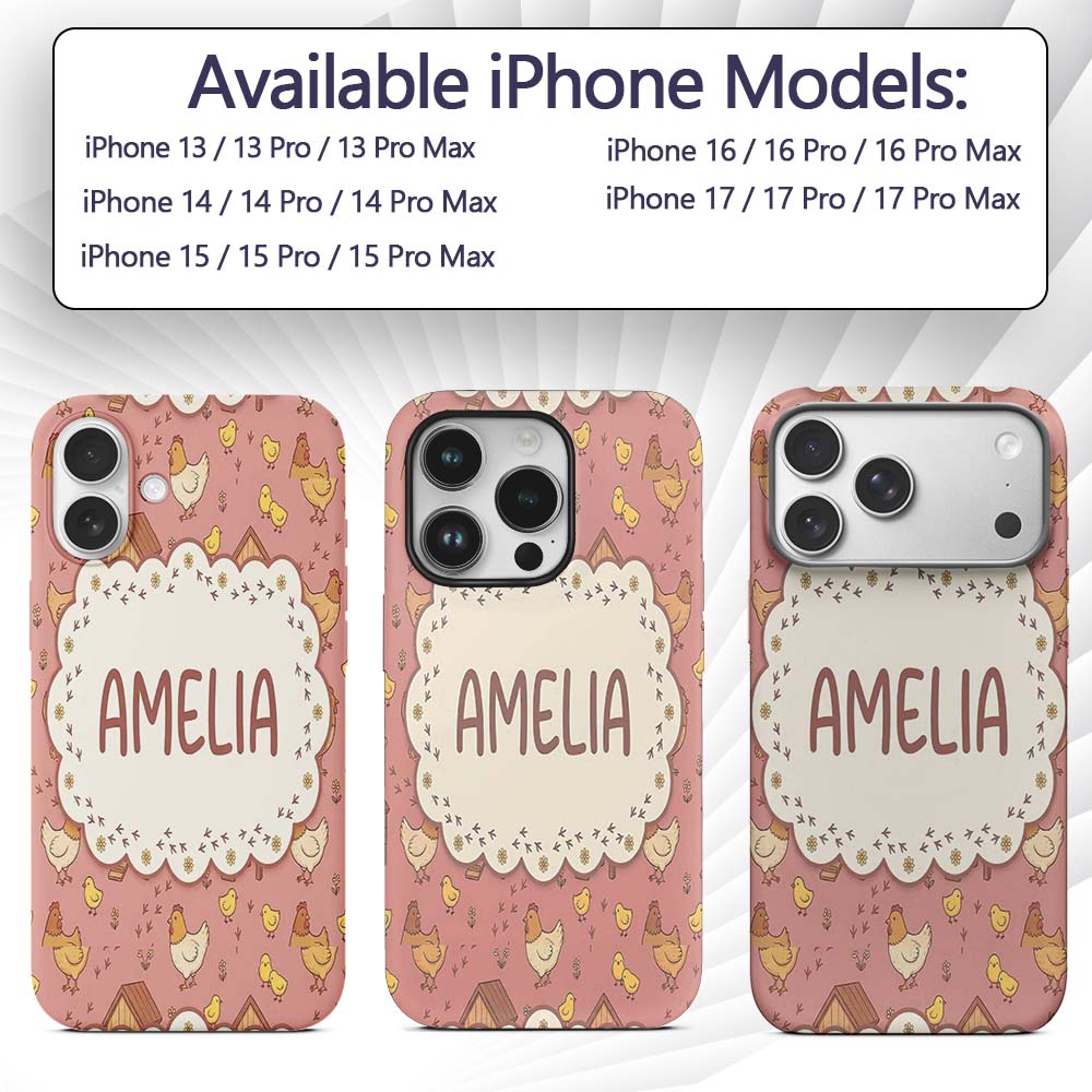 Cute Baby Chick Hen Coop Farm Peach Background Custom Name Protective Phone Case Mobile Cover Durable Everyday Smartphone Shock Resistant