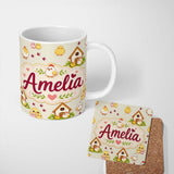 Personalized Custom Name Cute Baby Chick Hen Coop Farm Cream Background Seamless Pattern Name 11oz Ceramic Coffee Tea Mug White Large Handle