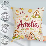 Custom Name Baby Chick Hen Coop Farm Cream Seamless Pattern Name Square Filled Cushion Throw Pillow Sofa Bed Home Decor Zip Washable UK Made