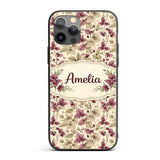 Purple Green Botanical Leaves Watercolor Seamless Custom Name Protective Phone Case Mobile Cover Durable Everyday Smartphone Shock Resistant