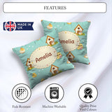 Custom Name Cute Baby Chick Hen Coop Farm Teal Seamless Pattern Square Filled Cushion Throw Pillow Sofa Bed Home Decor Zip Washable UK Made