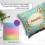 Custom Name Cute Baby Chick Hen Coop Farm Teal Seamless Pattern Square Filled Cushion Throw Pillow Sofa Bed Home Decor Zip Washable UK Made