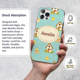 Cute Baby Chick Hen Coop Farm Teal Background Custom Name Protective Phone Case Mobile Cover Durable Everyday Smartphone Shock Resistant