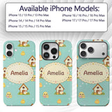 Cute Baby Chick Hen Coop Farm Teal Background Custom Name Protective Phone Case Mobile Cover Durable Everyday Smartphone Shock Resistant