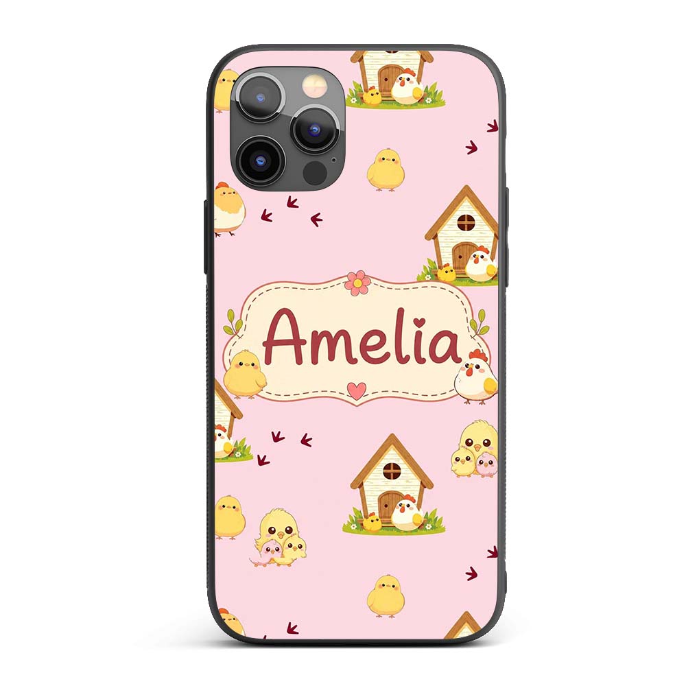 Cute Baby Chick Hen Coop Farm Printed Design Custom Name Protective Phone Case Mobile Cover Durable Everyday Smartphone Shock Resistant