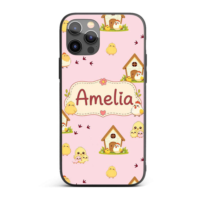 Cute Baby Chick Hen Coop Farm Printed Design Custom Name Protective Phone Case Mobile Cover Durable Everyday Smartphone Shock Resistant