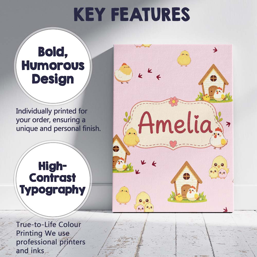 Personalised Name Cute Baby Chick Hen Coop Custom  Unique Gift Idea Elegant Feature Canvas Wall Art Print Decor Picture Ready to Hang