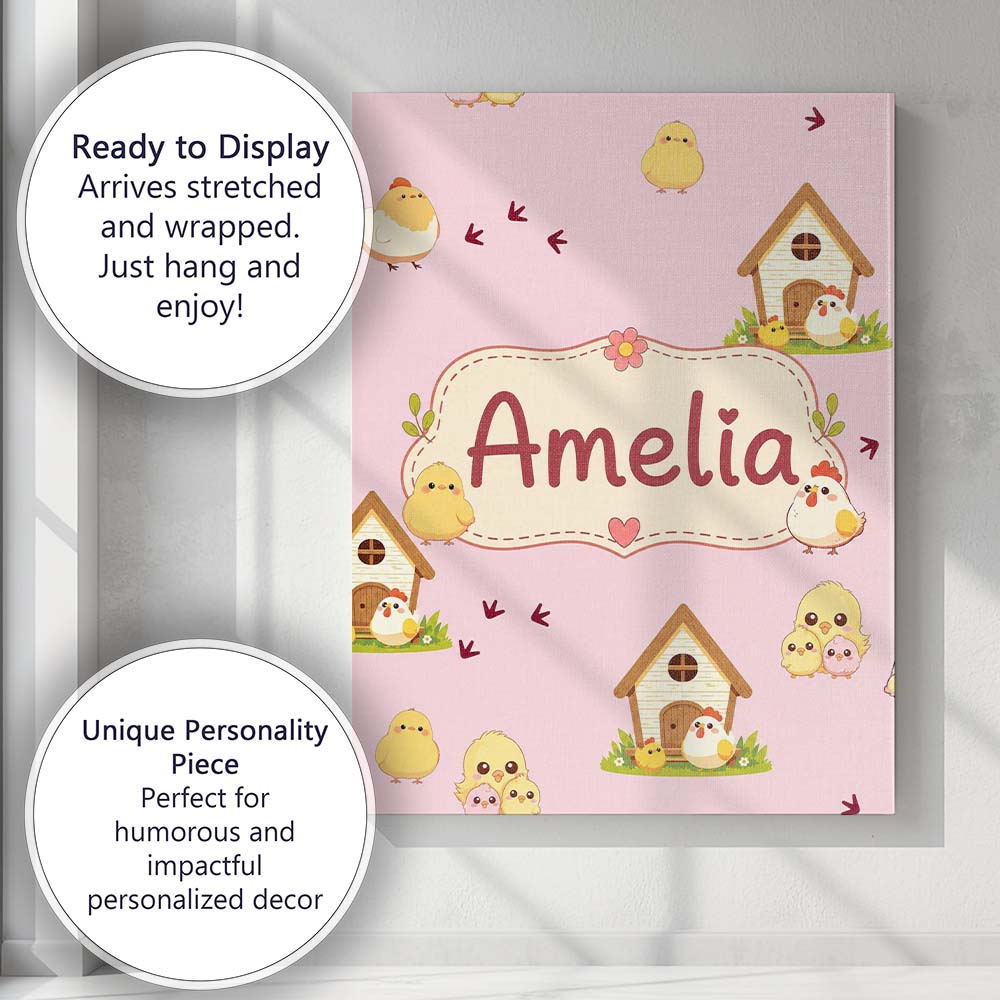 Personalised Name Cute Baby Chick Hen Coop Custom  Unique Gift Idea Elegant Feature Canvas Wall Art Print Decor Picture Ready to Hang