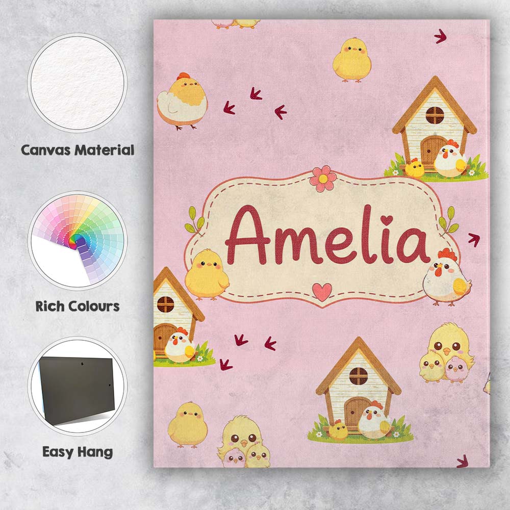 Personalised Name Cute Baby Chick Hen Coop Custom  Unique Gift Idea Elegant Feature Canvas Wall Art Print Decor Picture Ready to Hang