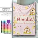 Cute Baby Chick Hen Coop Farm Blush Pink Background Seamless  Personalised Custom Name Super Soft Fleece Blanket Bed Sofa Throw