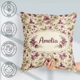 Custom Name Purple Botanical Leaves Watercolor Seamless Pattern Square Filled Cushion Throw Pillow Sofa Bed Home Decor Zip Washable UK Made