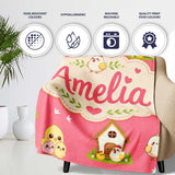 Cute Baby Chick Hen Coop Farm Coral Background Seamless Pattern Name  Personalised Custom Name Super Soft Fleece Blanket Bed Sofa Throw