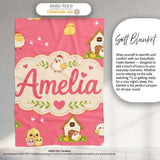 Cute Baby Chick Hen Coop Farm Coral Background Seamless Pattern Name  Personalised Custom Name Super Soft Fleece Blanket Bed Sofa Throw