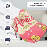 Cute Baby Chick Hen Coop Farm Coral Background Seamless Pattern Name  Personalised Custom Name Super Soft Fleece Blanket Bed Sofa Throw