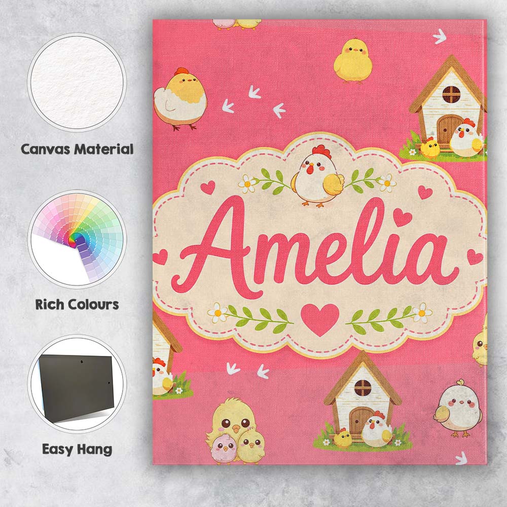 Personalised Name Cute Baby Chick Hen Coop Custom  Unique Gift Idea Elegant Feature Canvas Wall Art Print Decor Picture Ready to Hang