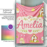 Cute Baby Chick Hen Coop Farm Coral Background Seamless Pattern Name  Personalised Custom Name Super Soft Fleece Blanket Bed Sofa Throw