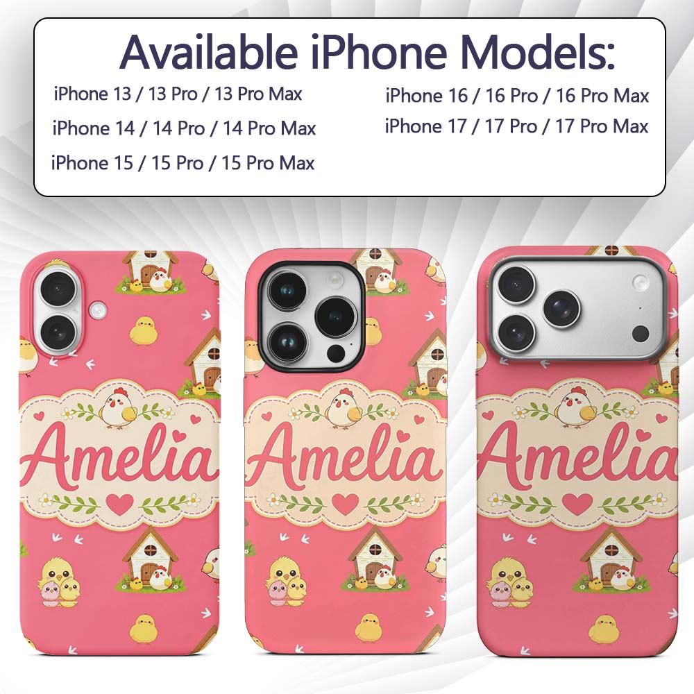Cute Baby Chick Hen Coop Farm Coral Background Custom Name Protective Phone Case Mobile Cover Durable Everyday Smartphone Shock Resistant
