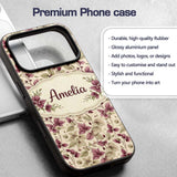 Purple Green Botanical Leaves Watercolor Seamless Custom Name Protective Phone Case Mobile Cover Durable Everyday Smartphone Shock Resistant