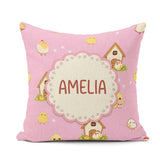 Custom Name Baby Chick Hen Coop Farm Soft Pink Seamless Pattern Square Filled Cushion Throw Pillow Sofa Bed Home Decor Zip Washable UK Made