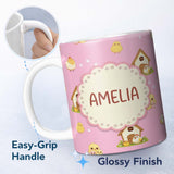 Personalized Custom Name Cute Baby Chick Hen Coop Farm Soft Pink Background Seamless Pattern 11oz Ceramic Coffee Tea Mug White Large Handle