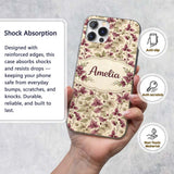 Purple Green Botanical Leaves Watercolor Seamless Custom Name Protective Phone Case Mobile Cover Durable Everyday Smartphone Shock Resistant