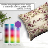 Custom Name Purple Botanical Leaves Watercolor Seamless Pattern Square Filled Cushion Throw Pillow Sofa Bed Home Decor Zip Washable UK Made