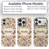 Purple Green Botanical Leaves Watercolor Seamless Custom Name Protective Phone Case Mobile Cover Durable Everyday Smartphone Shock Resistant