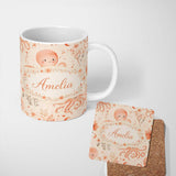 Personalized Custom Name Kawaii Octopus Ocean Seamless Pattern Perfect Gift for Her Lovely 11oz Ceramic Coffee Tea Mug White Large Handle