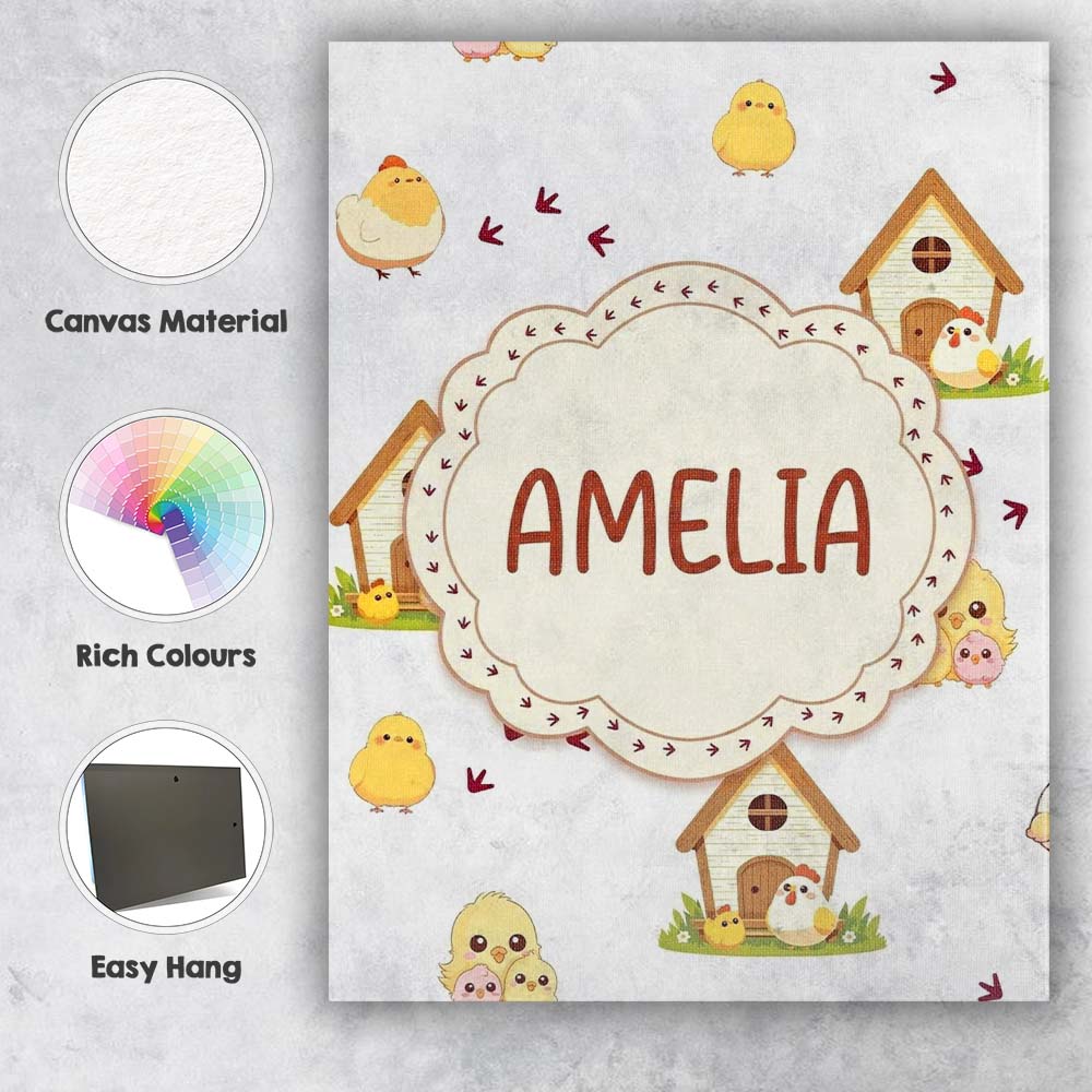 Personalised Name Cute Baby Chick Hen Coop Custom  Unique Gift Idea Elegant Feature Canvas Wall Art Print Decor Picture Ready to Hang