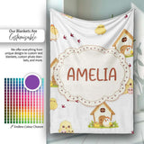 Cute Baby Chick Hen Coop Farm Light Grey Background Seamless  Personalised Custom Name Super Soft Fleece Blanket Bed Sofa Throw