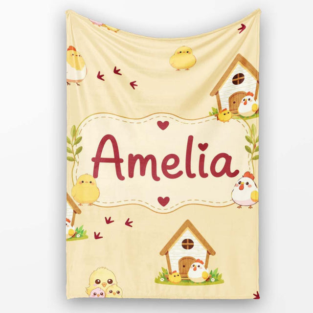 Cute Chicken Family Farmhouse Seamless Pattern Name Unique Gift  Personalised Custom Name Super Soft Fleece Blanket Bed Sofa Throw