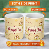 Personalized Custom Name Cute Chicken Family Farmhouse Seamless Pattern Name Unique Gift 11oz Ceramic Coffee Tea Mug White Large Handle