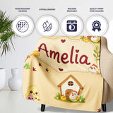 Cute Chicken Family Farmhouse Seamless Pattern Name Unique Gift  Personalised Custom Name Super Soft Fleece Blanket Bed Sofa Throw