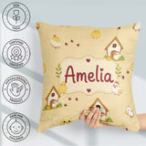 Custom Name Cute Chicken Family Farmhouse Seamless Pattern Name Square Filled Cushion Throw Pillow Sofa Bed Home Decor Zip Washable UK Made
