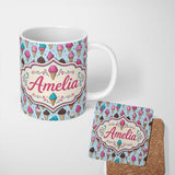 Personalized Custom Name Soft Pastel Ice Cream Cone Repeat on Neutral Background Minimal 11oz Ceramic Coffee Tea Mug White Large Handle