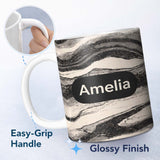 Personalized Custom Name Fine Line Topography Black Cream Abstract Contour Pattern Lovely 11oz Ceramic Coffee Tea Mug White Large Handle