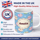 Personalized Custom Name Cute Pastel Sheep Stars Blue Sky Seamless Pattern Name Unique Gift 11oz Ceramic Coffee Tea Mug White Large Handle