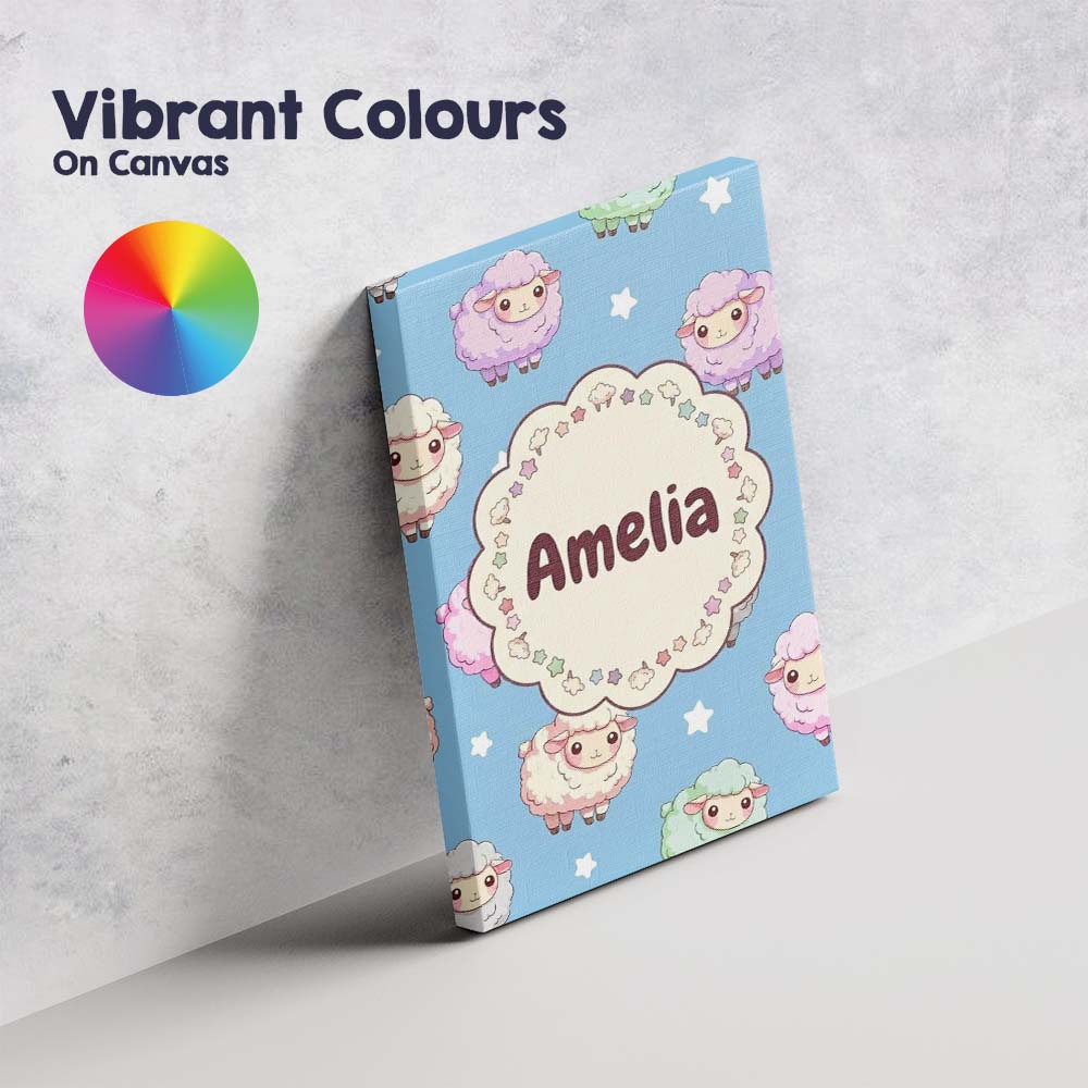 Personalised Name Cute Pastel Sheep Stars Custom  Unique Gift Idea Elegant Feature Canvas Wall Art Print Decor Picture Ready to Hang