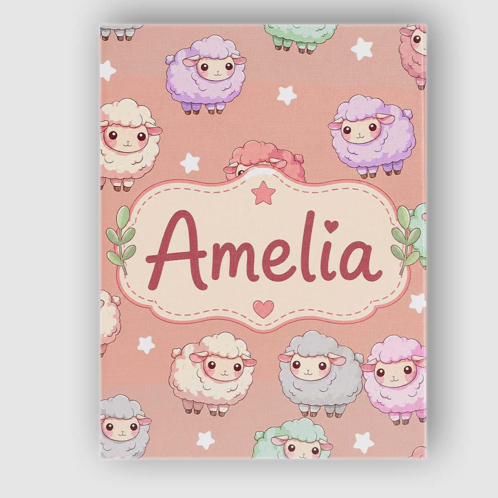 Personalised Name Cute Pastel Sheep Stars Custom  Unique Gift Idea Elegant Feature Canvas Wall Art Print Decor Picture Ready to Hang
