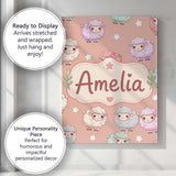 Personalised Name Cute Pastel Sheep Stars Custom  Unique Gift Idea Elegant Feature Canvas Wall Art Print Decor Picture Ready to Hang