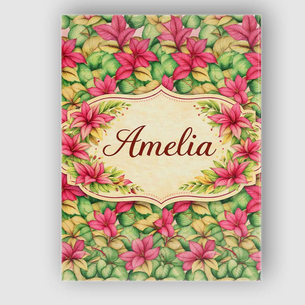 Personalised Name Vibrant Pink Green Tropical Leaves Seamless Custom Contemporary Display Canvas Wall Art Print Decor Picture Ready to Hang