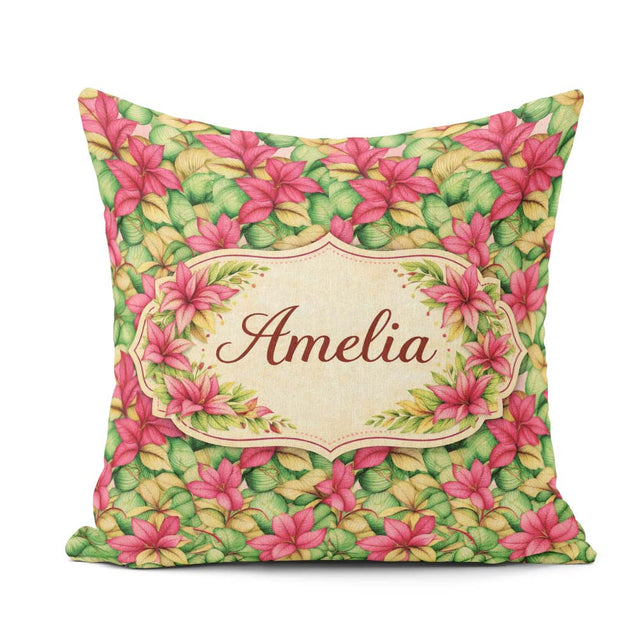 Custom Name Vibrant Pink Green Tropical Leaves Seamless Pattern Square Filled Cushion Throw Pillow Sofa Bed Home Decor Zip Washable UK Made
