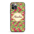 Vibrant Pink Green Tropical Leaves Printed Design Custom Name Protective Phone Case Mobile Cover Durable Everyday Smartphone Shock Resistant
