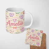 Personalized Custom Name Cute Pastel Sheep Stars Cream Background Seamless Pattern Name 11oz Ceramic Coffee Tea Mug White Large Handle