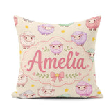 Custom Name Cute Pastel Sheep Stars Cream Seamless Pattern Name Square Filled Cushion Throw Pillow Sofa Bed Home Decor Zip Washable UK Made