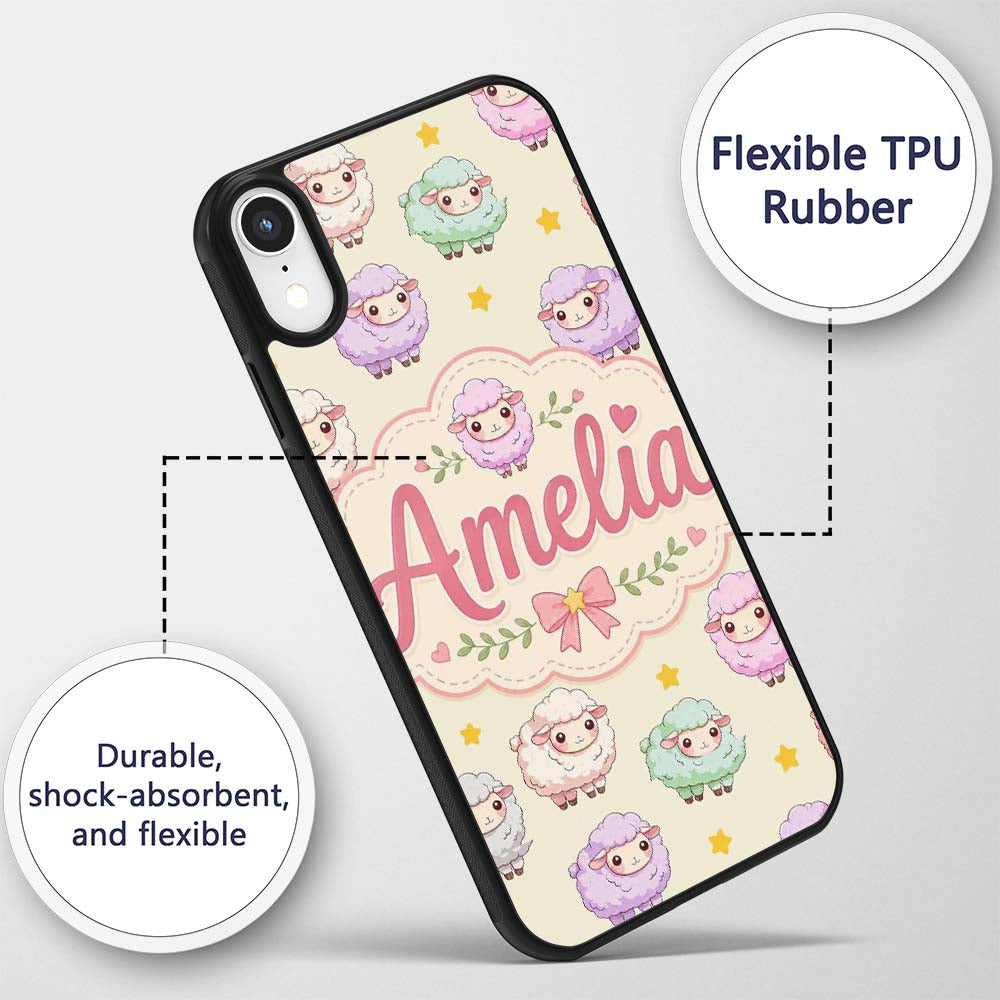 Cute Pastel Sheep Stars Cream Background Seamless Custom Name Protective Phone Case Mobile Cover Durable Everyday Smartphone Shock Resistant