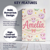 Personalised Name Cute Pastel Sheep Stars Custom  Unique Gift Idea Elegant Feature Canvas Wall Art Print Decor Picture Ready to Hang