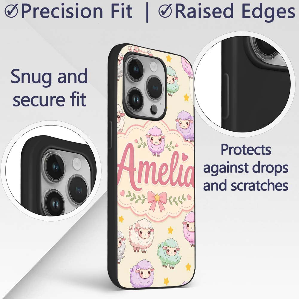 Cute Pastel Sheep Stars Cream Background Seamless Custom Name Protective Phone Case Mobile Cover Durable Everyday Smartphone Shock Resistant